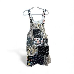 Yak & Yeti Boho Patchwork Cat Animal Print Overall Jumper Dress Sz L/XL